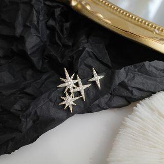 Non-matching Rhinestone Star Earring 1 Pair - S925 Silver - Silver Rhinestone - Gold - One Size