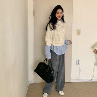 Puff-sleeve Cable Sweater