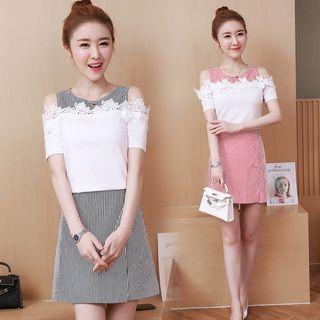Set: Mock Two Piece Short-sleeve Top + A-line Skirt