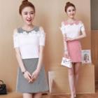 Set: Mock Two Piece Short-sleeve Top + A-line Skirt
