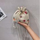 Embroidered Woven Crossbody Bucket Bag
