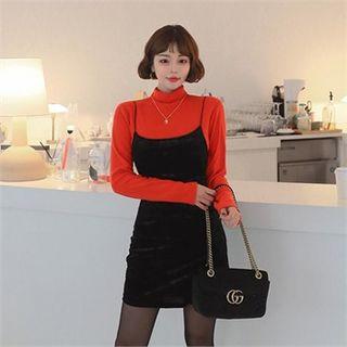Spaghetti-strap Velvet Mini Pinafore Dress