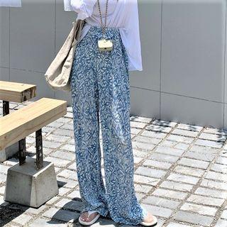 High-waist Floral Pants Blue - One Size
