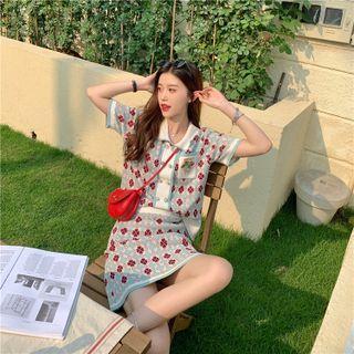 Color-block Plaid Button-up Top / High-waist Plaid A-line Mini Skirt