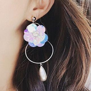Floral Faux Pearl Drop Earring / Ear Cuff