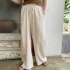 Drawcord Linen Blend Wide Pants Light Beige - One Size
