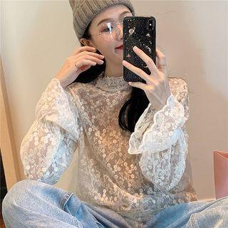 Bell-sleeve Lace Top / Plain Sweater