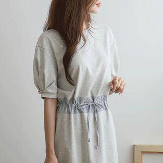 Contrast-trim Drawstring-waist Long Dress