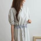 Contrast-trim Drawstring-waist Long Dress