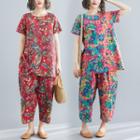 Set : Print Short-sleeve T Shirt + Wide-leg Pants