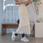 Laced Crinkled Chiffon Long Skirt