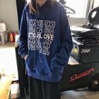 Lettering Printed Drawstring Hoodie Blue - One Size