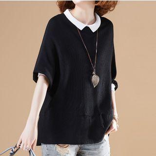 Contrast Collar 3/4-sleeve Top