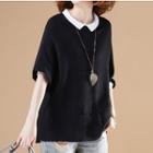 Contrast Collar 3/4-sleeve Top