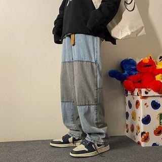 Two-tone Panel Straight-cut Jeans