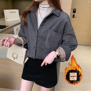 Long Sleeve Corduroy Plain Fleece Lined Shirt