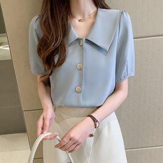 Short-sleeve Wide Collar Chiffon Blouse