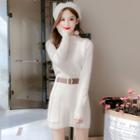 Mock-turtleneck Mini Rib Knit Dress