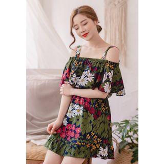 Off-shoulder Floral Print Mini A-line Dress