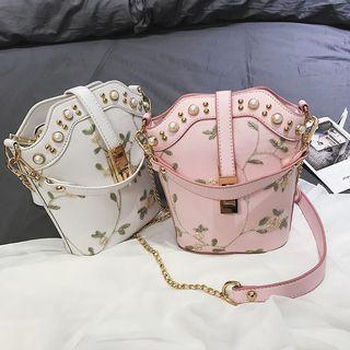 Faux Leather Floral Bucket Bag
