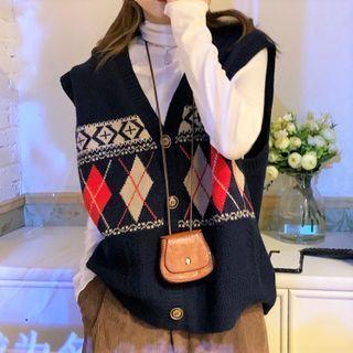 Jacquard Button-up Knit Vest