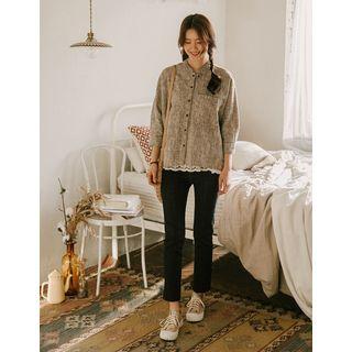 Mandarin-collar Linen Blend Melange Shirt