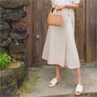 Wrap-front Linen Blend Skirt Beige - One Size