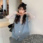 Turtleneck Knit Top / Single-breasted Sweater Vest