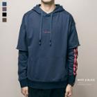 Panel Sleeve Embroidery Hooded Pullover