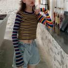 Long-sleeve Striped Knit Top Stripes - Multicolor - One Size