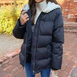 Knit-hood Drawstring-side Padded Jacket
