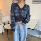 V-neck Argyle Cropped Sweater / Plain Knit Camisole Top