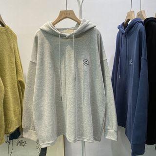 Smiley Face Embroidered Hooded Sweatshirt