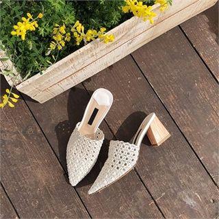 Wooden-heel Rattan Mules