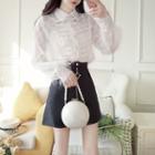 Long-sleeve Feathered Shirt / Zip A-line Mini Skirt / Set
