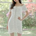Off-shoulder Short-sleeve Mini Sheath Eyelet Dress