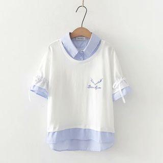 Mock Two-piece Short-sleeve Lettering Print Shirt