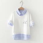 Mock Two-piece Short-sleeve Lettering Print Shirt