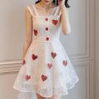 Spaghetti Strap Heart Print A-line Dress