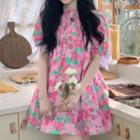 Short-sleeve Floral Print Mini A-line Dress Pink Floral - Pink - One Size