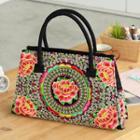 Flower Embroidered Shoulder Bag Black - One Size