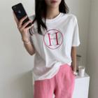 Letter Embroidered T-shirt White - One Size
