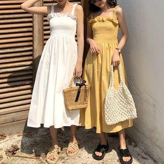 Frill-trim Sleeveless Smocked Dress