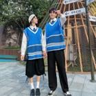 Couple-matching Long-sleeve Shirt / Striped Lettering Knit Vest / Pants / Midi Skirt / Set