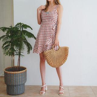 Tie-waist Gingham Wrap Dress