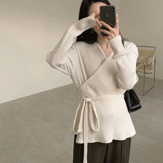 Wrap-front Ribbed Top Ivory - One Size