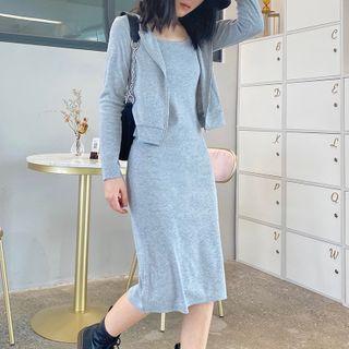 Set: Zip-up Hoodie + Spaghetti-strap Midi Sheath Dress