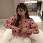 Heart Print Sweater Pink - One Size