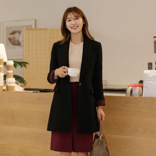 Peaked-lapel Single-button Long Jacket