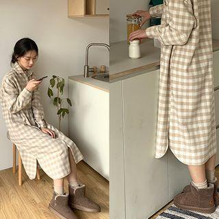 Pocket-front Gingham Shirtdress
